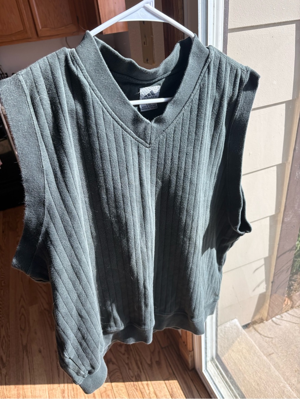 adidas Ribbed Sleeveless V-Neck Sweatshirt in Dark Green